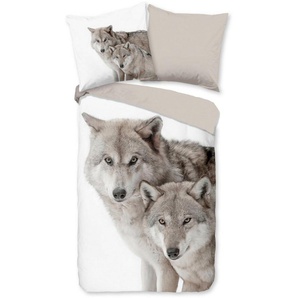 good morning Wendebettwäsche Fera, Biber, Flanell, 2 teilig, Biber, 135x200, Warm, Weich, Wendeoptik, Reißverschluss, Wolf, Sand
