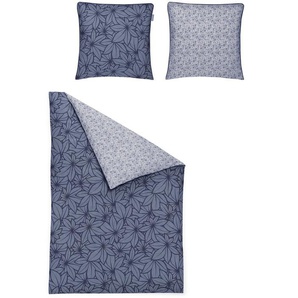 Wendebettwäsche IRISETTE Glamour 8504 Bettwäsche Gr. B/L: 155 cm x 220 cm (1 St.), B/L: 80 cm x 80 cm (1 St.), Mako-Satin, blau Bettwäsche 155x220 cm edel und hochwertig