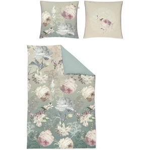 Wendebettwäsche IRISETTE Magic-K 8858 Bettwäsche Gr. B/L: 155 cm x 220 cm (1 St.), B/L: 80 cm x 80 cm (1 St.), Mako-Satin, grün (jade) Bettwäsche 155x220 cm edler Digitaldruck