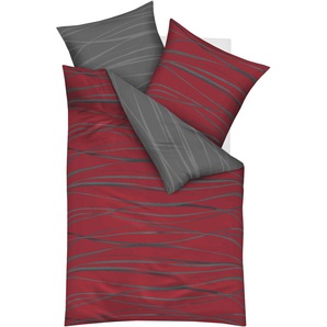 Wendebettwäsche KAEPPEL Motion, rot (rubin), B/L: 240cm x 220cm, 2 St., Mako-Satin, B/L: 80cm x 80cm & 80cm x 80cm, Mako-Satin, Obermaterial: 100% Baumwolle, Bettwäsche, Mit feinen Wellenlinien