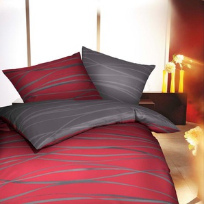 Wendebettwäsche KAEPPEL Motion, rot (rubin, grau), B/L: 140cm x 200cm, , Mako-Satin, B/L: 70cm x 90cm, Mako-Satin, Obermaterial: 100% Baumwolle, Bettwäsche, Mit feinen Wellenlinien