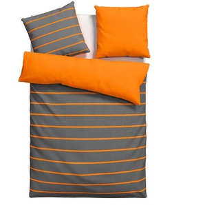 Wendebettwäsche MY HOME Katja in Gr. 135x200 oder 155x220 cm Bettwäsche Gr. B/L: 135 cm x 200 cm (1 St.), B/L: 80 cm x 80 cm (1 St.), Linon, orange (orange, grau) Bettwäsche 135x200 cm aus Baumwolle, mit Streifen-Design, Wendeoptik