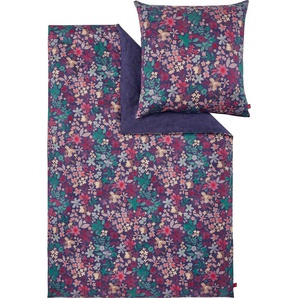Wendebettwäsche S.OLIVER Eline Bettwäsche Gr. B/L: 200 cm x 200 cm (1 St.), B/L: 80 cm x 80 cm (1 St.), Mako-Satin, bunt (bunt, violett, helllila, lila, petrol) Bettwäsche 200x200 cm geblümt