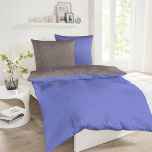 Wendebettwäsche SCHIESSER Doubleface Bettwäsche Gr. B/L: 155 cm x 220 cm (1 St.), B/L: 80 cm x 80 cm (1 St.), Renforcé, blau (hellblau, silberfarben) Renforcé-Bettwäsche Schiesser Stickerei