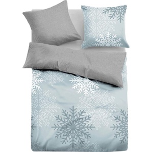Wendebettwäsche TOM TAILOR HOME BIG SNOW in Gr. 135x200, 155x220 oder 200x200 cm, für Weihnachten Bettwäsche Gr. B/L: 200 cm x 200 cm (1 St.), B/L: 80 cm x 80 cm & 80 cm x 80 cm (2 St.), Flanell, blau (light blue) Bettwäsche 200x200 cm Flanell kuschelig