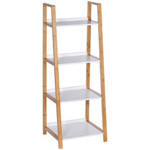 Wenko Badezimmerregal , Braun, Weiß , Holz , Bambus , 43x112x36 cm , stehend , Badezimmer, Badezimmerregale, Badregale