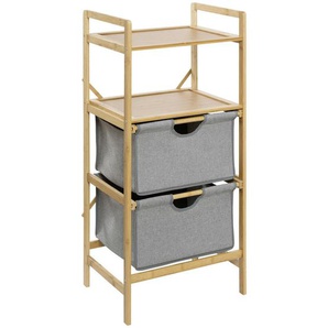 Wenko Badezimmerregal , Braun, Grau , Holz, Textil , Bambus , 2 Fächer , 44x96x34 cm , Beimöbel erhältlich , Badezimmer, Badezimmerregale, Badregale