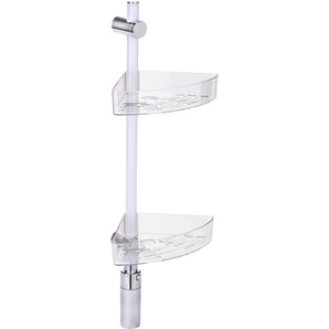Duschregal WENKO LED Duscheckregal Regale Gr. H/T: 0 cm x 74 cm, offene Fächer, silberfarben (stange: weiß, akku, einheit, verschiebbare befestigungselemente: chrom, ablagen: transparent, chrom) Duschzubehör 74 cm, LED-Duschstange mit Bewegungsmelder und
