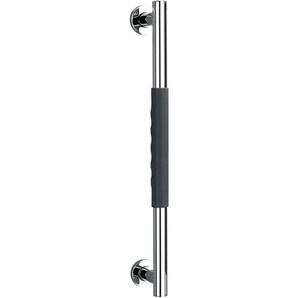 Wenko - Edelstahl Wandhaltegriff Secura 50,5 cm, Silber glänzend, Silikon anthrazit, Edelstahl rostfrei chrom - silber glänzend