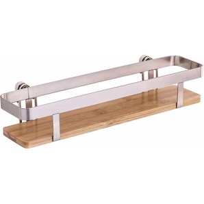 Gewürzregal WENKO Premium Regale Gr. B/H/T: 30 cm x 5,5 cm x 7 cm, braun (holzfarben, silberfarben) Gewürzregale Regale mit Befestigung ohne Bohren, Ablagefläche ca. 30 x 7 cm