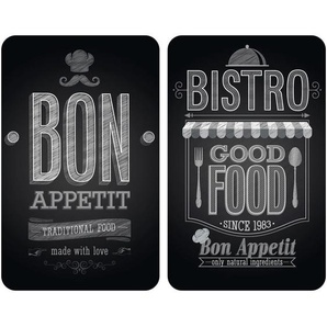 WENKO Herdabdeckplatte Universal Bon Appetit 2er Set, für alle Herdarten, Mehrfarbig, Gehärtetes Glas mehrfarbig, Kunststoff (TPE) hellgrau,
