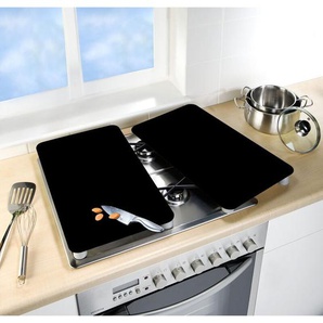 Wenko Herdabdeckplatten Universal Schwarz 2er Set, für alle Herdarten, Schwarz, Gehärtetes Glas schwarz, Kunststoff (tpe) hellgrau, Kunststoff