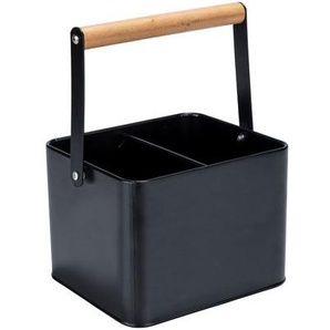 Organizer WENKO Baco Aufbewahrungsboxen Gr. B/H/T: 18 cm x 25,5 cm x 15,5 cm, schwarz (korb : schwarz, griff braun, gelenk transparent) Ordnungsboxen robust, pulverbeschichtetem, schwarzem Metall