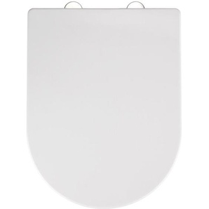 WENKO Premium WC-Sitz Calla, Thermoplast weiß, mit Absenkautomatik, Weiß, Thermoplast weiß , Edelstahl rostfrei silber matt