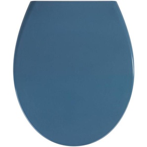 WENKO Premium WC-Sitz Samos Slate Blue, aus antibakteriellem Duroplast, mit Absenkautomatik, Blau, Duroplast dunkelblau , Edelstahl rostfrei silber