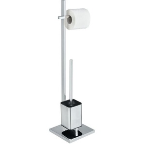 Wenko - Stand WC-Garnitur Quadro, Silber glänzend, Stahl chrom , Kunststoff chrom - silber glänzend