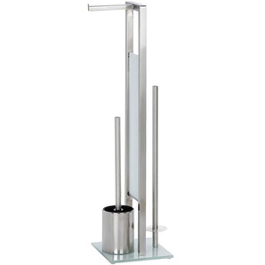 Wenko - Stand WC-Garnitur Rivalta Edelstahl Matt inklusive Ersatzbürste, rostfrei, Silber matt, Edelstahl rostfrei matt, Gehärtetes Glas weiß,