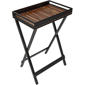 WENKO Tablett Beistelltisch Modell Taba, Akazienholz, Metall, klappbar, abnehmbares Akazienholz-Tablett, überdacht outdoorgeeignet