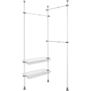 WENKO Teleskopregal Modell Herkules Duo, zum Klemmen ohne Bohren, verstellbar, mit 3 Kleiderstangen & 2 Körben