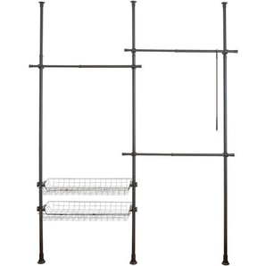 WENKO Teleskopregal Modell Herkules Duo, zum Klemmen ohne Bohren, verstellbar, mit 3 Kleiderstangen & 2 Körben