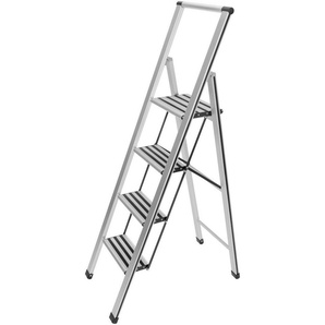 WENKO Trittleiter Modell Alu-Design, Klapptritt Leiter, rutschsichere XXL-Stufen, klappbar, bis 150 kg