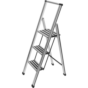 WENKO Trittleiter Modell Alu-Design, Klapptritt Leiter, rutschsichere XXL-Stufen, klappbar, bis 150 kg