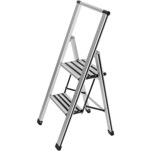 WENKO Trittleiter Modell Alu-Design, Klapptritt Leiter, rutschsichere XXL-Stufen, klappbar, bis 150 kg