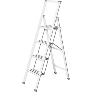 WENKO Trittleiter Modell Alu-Design, Klapptritt Leiter, rutschsichere XXL-Stufen, klappbar, bis 150 kg