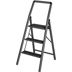 WENKO Trittleiter Modell Alu-Compact, leichte & rutschfeste Haushaltsleiter, belastbar bis 150 kg, klappbar