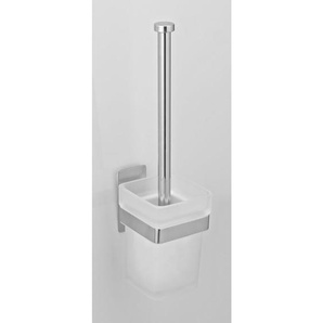 Wenko - Turbo-Loc® WC-Garnitur Genova Shine, Abnehmbarer Behälter aus satiniertem Glas, Silber glänzend, Edelstahl rostfrei glänzend, Glas satiniert