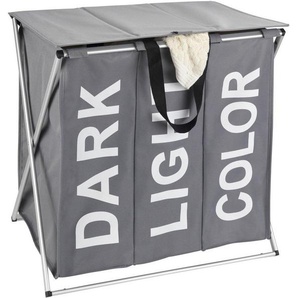 WENKO Wäschesortierer Modell Trio Top, abnehmbarer Wäschesammler mit Metallgestell, 3 Fächer, 118 L