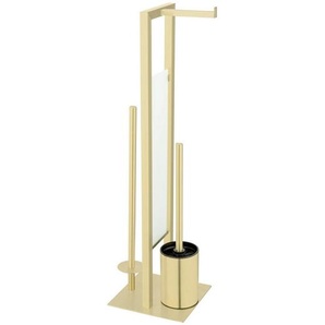 Wenko Wc-Bürstenkombination, Gold, Metall, 18x70x23 cm, Bürstenkopf abnehmbar, austauschbar, rostfrei, Ersatzrollenhalter, Papierhalter, Badezimmer, WC Ausstattung, WC Bürstengarnituren