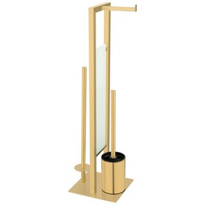 Wenko Wc-Bürstenkombination, Gold, Metall, 18x70x23 cm, Bürstenkopf abnehmbar, austauschbar, rostfrei, Ersatzrollenhalter, Papierhalter, Badezimmer,