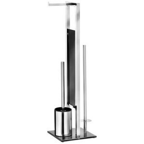 Wenko Wc-Bürstenkombination Rivalta, Schwarz, Edelstahl, Metall, 18x70x23 cm, Bürstenkopf austauschbar, Ersatzrollenhalter, Papierhalter, Badezimmer,
