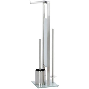 Wenko Wc-Bürstenkombination Rivalta, Weiß, Edelstahl, Metall, 18x70x23 cm, Bürstenkopf austauschbar, Ersatzrollenhalter, Papierhalter, Badezimmer, WC