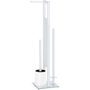 Wenko Wc-Bürstenkombination Rivalta, Weiß, Metall, 18x70x23 cm, Bürstenkopf austauschbar, Ersatzrollenhalter, Papierhalter, Badezimmer, WC