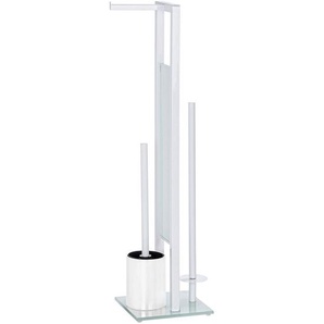 Wenko Wc-Bürstenkombination Rivalta, Weiß, Metall, 18x70x23 cm, Bürstenkopf austauschbar, Ersatzrollenhalter, Papierhalter, Badezimmer, WC Ausstattung, WC Bürstengarnituren