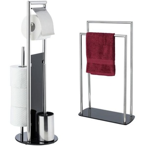 Wenko - WC-Garnitur und Handtuchständer Ravina, 2 tlg. - Silber glänzend