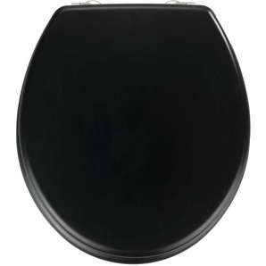 WENKO WC-Sitz Prima Schwarz Matt, MDF, FSC® zertifiziert,, Schwarz, MDF schwarz , Edelstahl rostfrei silber matt