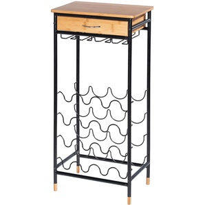 Weinflaschenhalter WENKO Loft Flaschenhalter braun (braun, schwarz) Ständer, Halterungen Haken für 16 Flaschen, Metall in Kombination mit Bambus, 1 Schublade