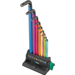WERA Winkelschlüsselsatz, 950/9 Hex-Plus Multicolour 3, 05133165001, metrisch, BlackLaser, 9‑teilig