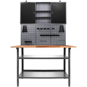 Werkbankset, Anthrazit, Grau, Holz, Metall, Buche, 2,1 Fächer, 120x205x60 cm, Fsc, Freizeit, Heimwerken, Werkstatt