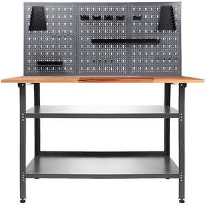 Werkbankset, Anthrazit, Grau, Holz, Metall, Buche, 2 Fächer, 120x205x60 cm, Fsc, Freizeit, Heimwerken, Werkstatt