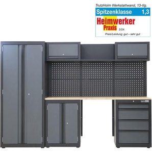 Werkstattwand 13-tlg. Modulares Werkstattschranksystem aus Stahl Werkstatteinrichtung in anthrazit