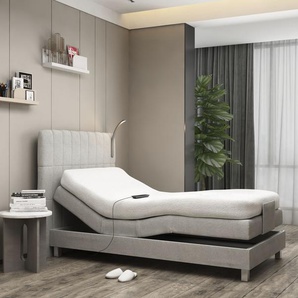 Boxbett WESTFALIA SCHLAFKOMFORT Komplettbetten Gr. Microvelours LED-Beleuchtung, Liegefläche B/L: 120 cm x 200 cm, Gewicht bis: 100 kg H3, 5-Zonen-Tonnentaschen-Federkernmatratze, grau Boxspringbett Boxspringbetten mit Motor Komplettbetten und