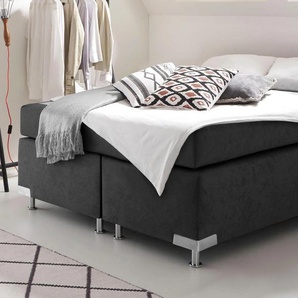 Boxspringbett WESTFALIA SCHLAFKOMFORT Holland Komplettbetten Gr. Microvelours Kaltschaum-Topper, Liegefläche B/L: 140 cm x 200 cm, Gewicht bis: 100 kg H3, 5-Zonen-Tonnentaschen-Federkernmatratze, schwarz Boxspringbetten ohne Bettkasten Komplettbetten
