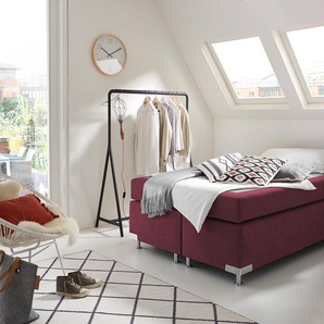 Boxspringbett WESTFALIA SCHLAFKOMFORT Holland Komplettbetten Gr. Microvelours Kaltschaum-Topper, Liegefläche B/L: 140 cm x 200 cm, Gewicht bis: 80 kg H2, 7-Zonen-Kaltschaummatratze, rot (bordeaux, rot) Boxspringbetten ohne Bettkasten Komplettbetten