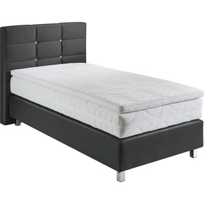 Boxspringbett WESTFALIA SCHLAFKOMFORT Komplettbetten Gr. Kunstleder Mit Kaltschaum-Topper, Liegefläche B/L: 100 cm x 200 cm, Gewicht bis: 100 kg H3, 7-Zonen-Kaltschaummatratze, grau (anthrazit) Boxspringbetten ohne Bettkasten mit Knöpfen in Kristalloptik,