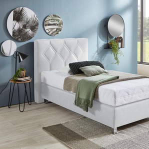 Boxspringbett WESTFALIA SCHLAFKOMFORT Phönix Komplettbetten Gr. Microvelours Kaltschaum-Topper, Liegefläche B/L: 120 cm x 200 cm Betthöhe: 34 cm, Gewicht bis: 100 kg H3, 5-Zonen-Tonnentaschen-Federkernmatratze, weiß Boxspringbett Boxspringbetten ohne