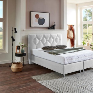 Boxspringbett WESTFALIA SCHLAFKOMFORT Phönix Komplettbetten Gr. Microvelours Ohne Topper, Liegefläche B/L: 140 cm x 200 cm Betthöhe: 34 cm, Gewicht bis: 100 kg H3, Bonnell-Federkernmatratze, weiß Boxspringbett Boxspringbetten ohne Bettkasten